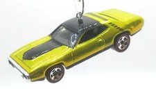 Christmas Ornament for 1971 Plymouth GTX Olive Green/Black Roof Hood