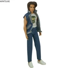 Blue Denim Fashion Clothes Set For 12" Boy Doll Outfits Shirt Pants Vest Jacket