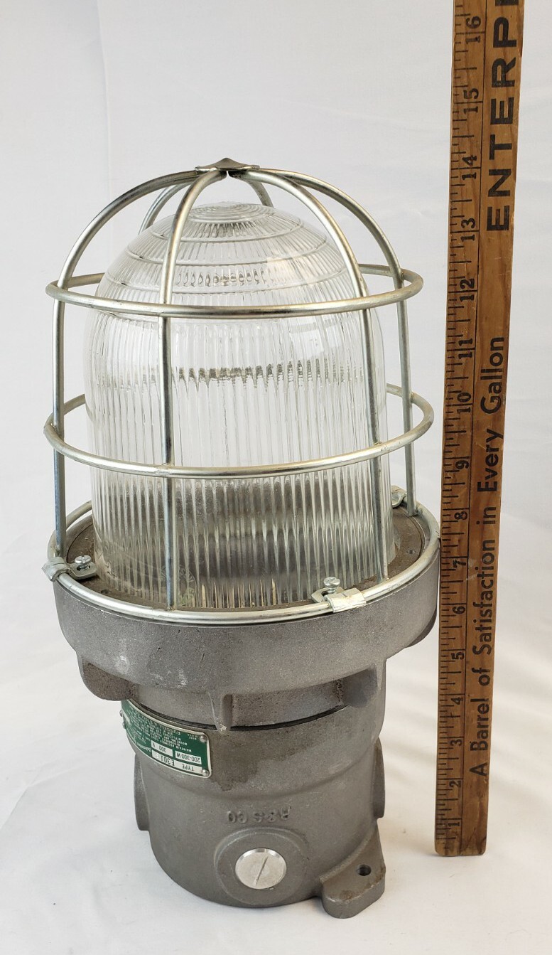 Vintage Industrial Russell & Stoll Explosion Proof Caged Light Fixture Maritime