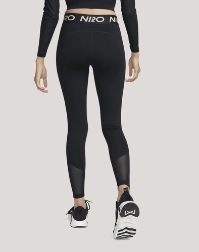 NIKE PRO LEGGINGS DONNA DRI-FIT TRAINING VITA MEDIA MESH PANNELLI NERI #FB5687-NUOVI CON ETICHETTE - Foto 2 di 6