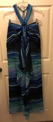 halter neckline prom dress Royal Blue Keyhole Halter Neck Lace Mermaid Jersey Long Prom Dress