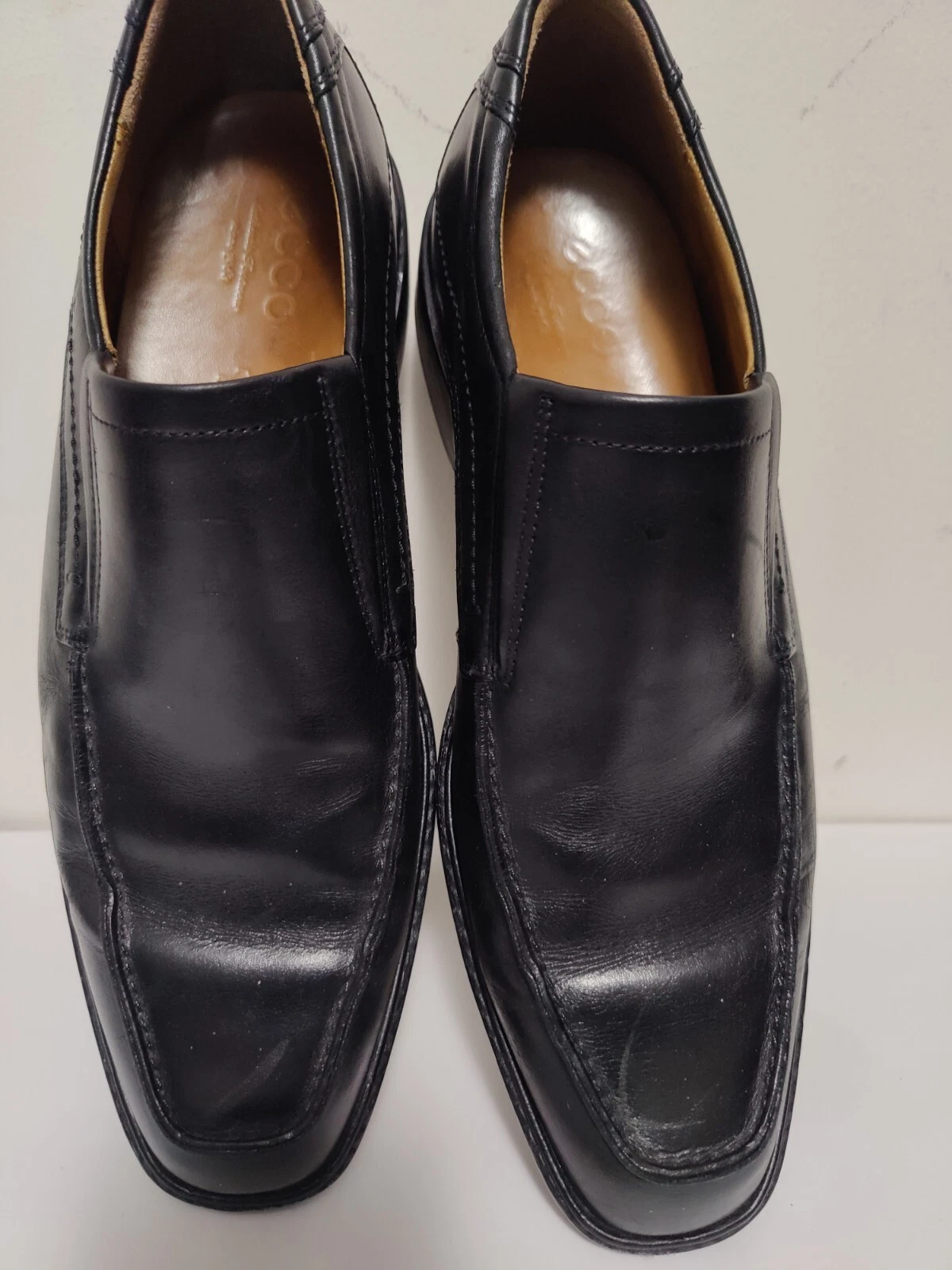 Scarpe ECCO uomo 44 mocassini eleganti pelle nera casual slip on punta quadrata bassa