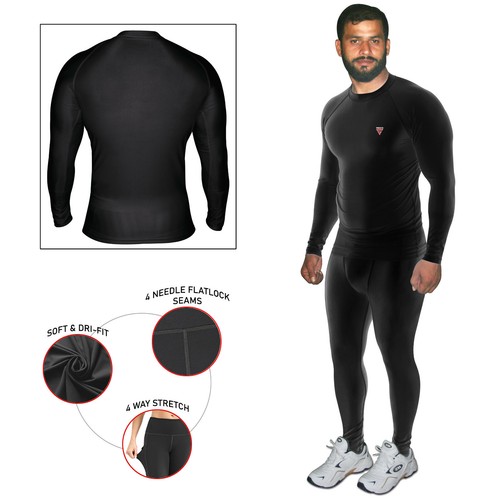 Mens Compression Armour Base layer Top Skin Fit Shirt + Leggings/ Pants gym set - Picture 9 of 10