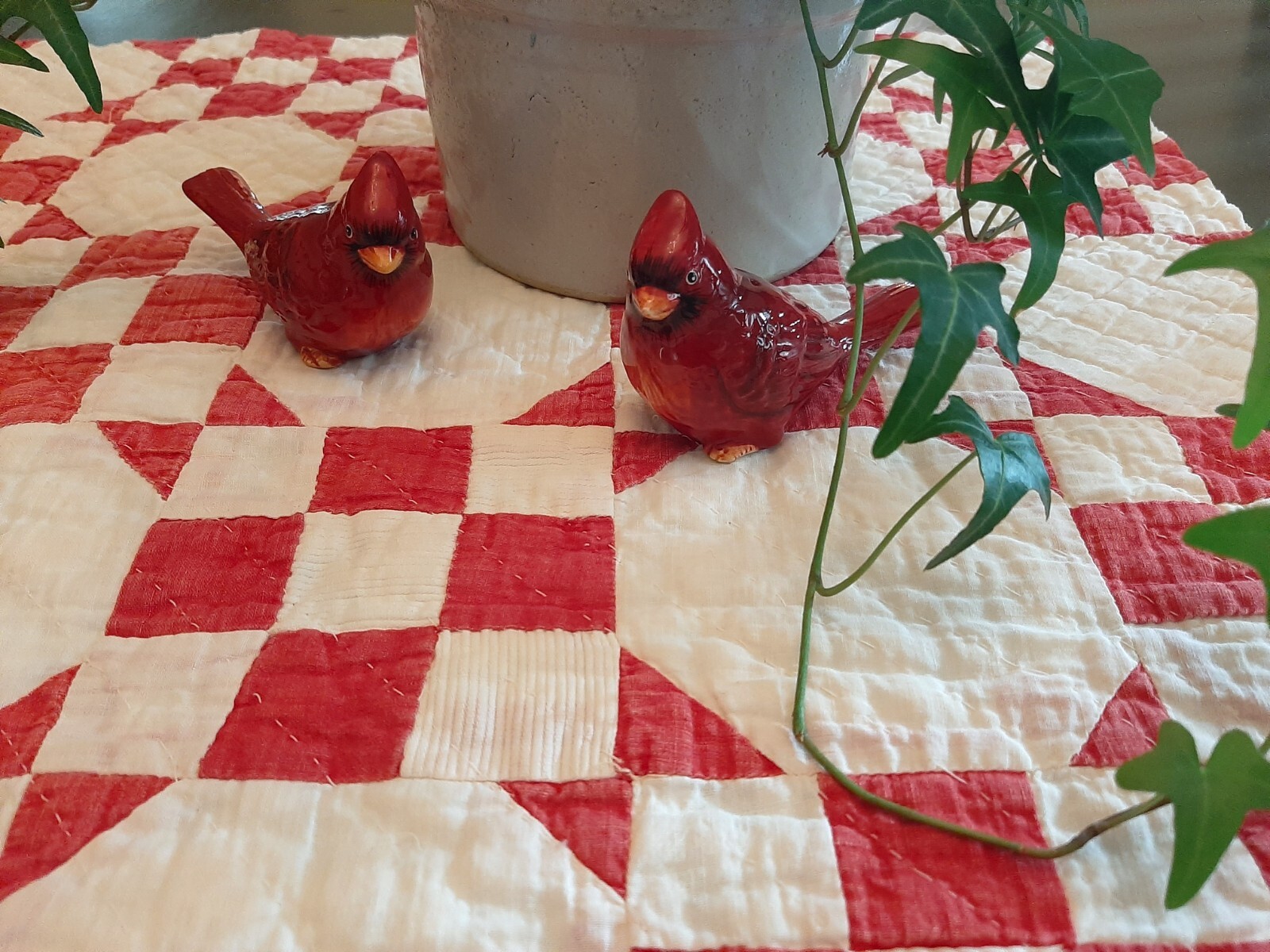 Vintage Cutter Quilt Piece Festive Red & White Soft & Floppy! eBay