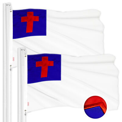 G128 2 Pack: Christian Flag 2.5x4 Ft Embroidered 300D Polyester