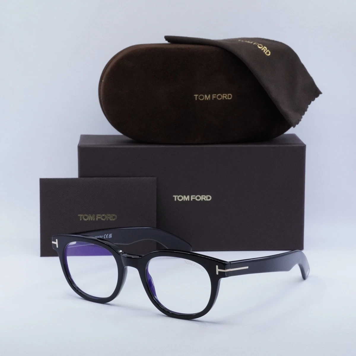 Tom Ford Men Eyeglasses Shiny Black Clear Blue Light Block Round FT5807-B/O 001 TOM FORD FT5807-B 001 Shiny Black/Clear Blue Light Block  main image 2