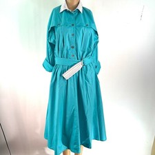 Vintage E&M Womens Roll Tab Sleeves Belted Collared Teal Shirt Dress Size 11