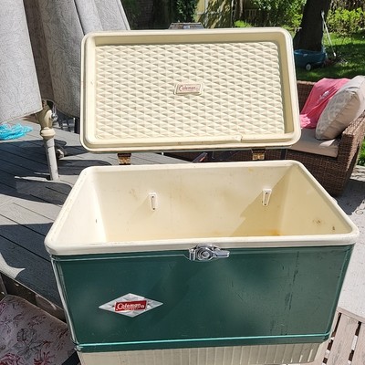Vintage Coleman Green Metal Cooler Diamond Logo Camping MCM