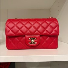 CHANEL Timeless Classic Lambskin Quilted Leather Mini Rectangular Flap Bag Red