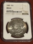1885 Morgan Silver Dollar NGC MS 63 Grade