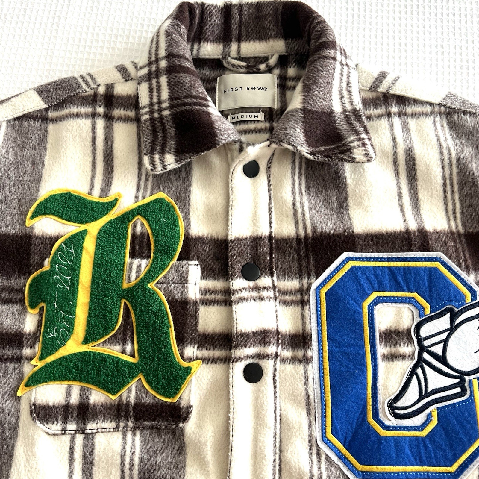 First Row Multi Patch Plaid Jacket Wool Blend Qui… - image 4