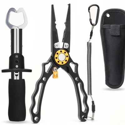 7.5 Inch Fishing Pliers and Gripper, Cuts Braided and Fluorocarbon Lines, Hoo...