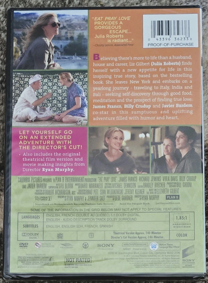 Eat Pray Love (DVD 2010) Julia Roberts & James Franco, NEW Foto 2 de 4