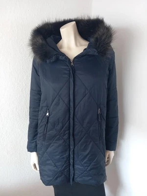 MAX MARA Parka Mantel De 34/36 It38 Dunkelblau Pelz Echtfellbord Kapuze wattiert - Bild 1 von 4