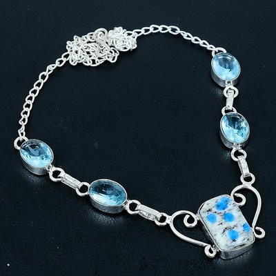 Exquisite K2 Blue Azurite, Topaz 925 Sterling Silver Jewelry Necklace 18''