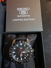 SEIKO 5 Sports SRP719K1 Automatic Black Leather LIMITED Watch Ion Plated Compass 3