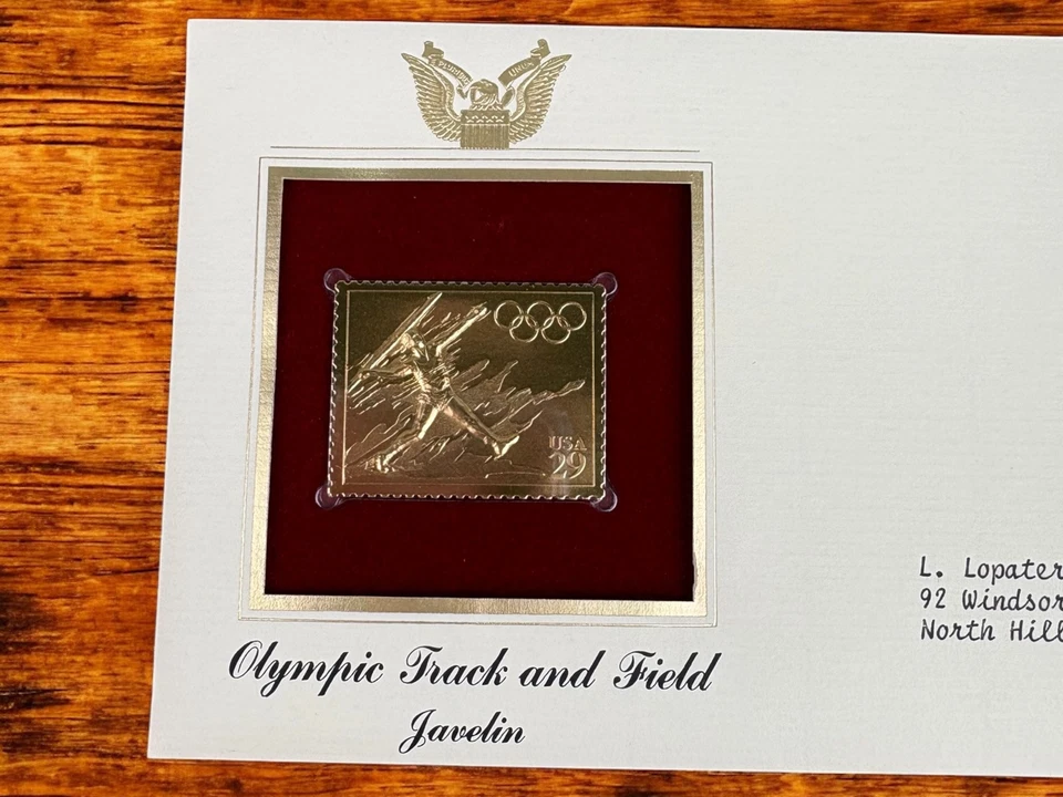 1991 Olympic Track & Field US STAMPS First Day Issue 22k Gold Stamps Lot Of 5 - Image 3 of 4