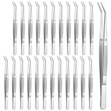 24Pcs Stainless Steel Tweezers with Curved Serrated Tip, 6Inch Long Silver