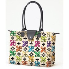 Joann Marrie Designs NF3CFDL Long Handle Fold-Up Bag - Creme Fleur De Lis- Pa...
