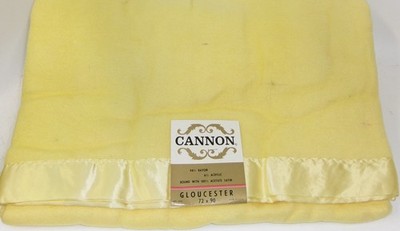 Cannon Gloucester Yellow Full Blanket Acrylic Satin Trim 72x90 Vintage NWT