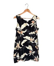 Vintage Pacific Legend Hawaiian Dress Size XL Black Beige Orange Gray Palm Trees