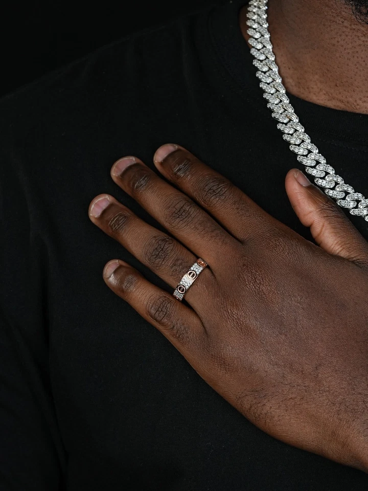 Real Iced Moissanite Eternity Band Wedding Screw Ring 14k Rose Gold 925 Silver - Image 2 of 4