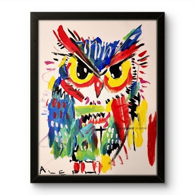 Aleph Original Art Owl3 14x11 Neo Expressionism Painting on Canvas