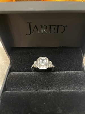 Jared 14k White Gold Lab Created Emerald Cut Halo Engagement Ring
