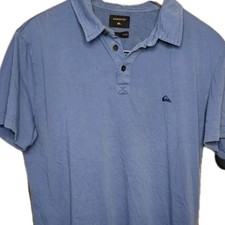 VTG QUICKSILVER Polo Shirt L Surf Skate Blue 100 Cotton Soft Worn Paint Spot