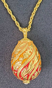 Authentic Joan Rivers Gold Plated Russian Jeweled rhinestone Red Pastel Peach Egg Necklace