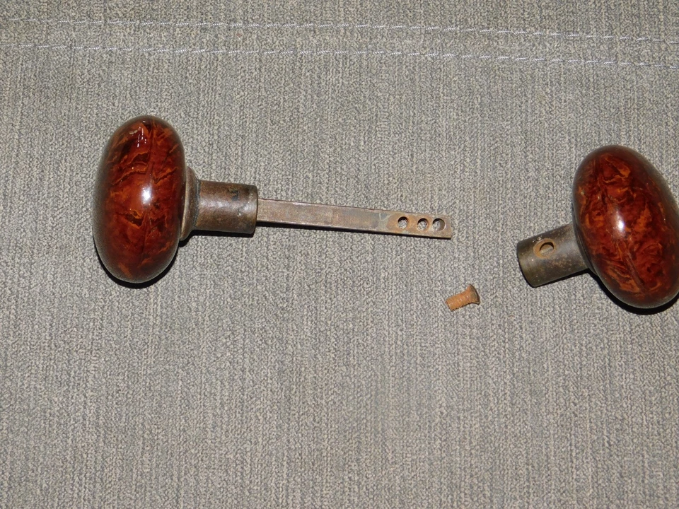 Antiguo juego de perillas de puerta de porcelana ojo de tigre herrajes para puertas Foto 4 de 4