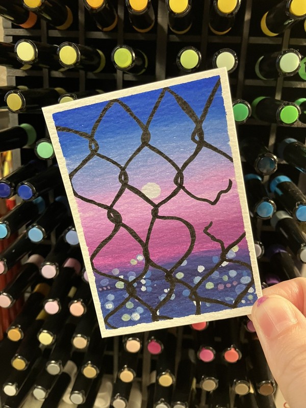 aceo original painting, landscape, acrylic, 2.5 x 3.5, keris creations