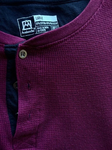 Avalanche Waffle Knit Henley Shirt Men's L Maroon Thermal Long Sleeve - product listing photo