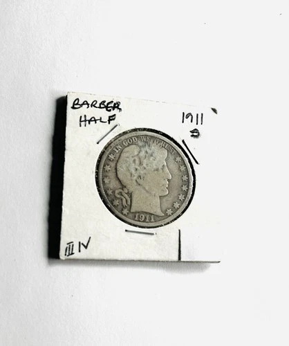 1911 S Barber Half Dollar - 90% Silver - 50c United States Coin - Fine