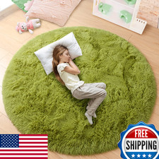 junovo Round Rug 6x6 Feet Fluffy Soft Area Rugs for Kids Girls Room Princess Cas
