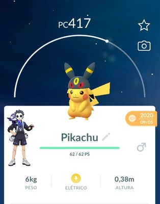 Pikachu Non Shiny (Umbreon Hat) Pokémon Go T- 20k Stardust