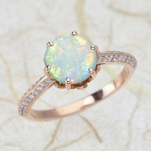 Authentic 2Ct Lab Created Australian Opal Lotus Flower Ring 14K Rose Gold Plated
