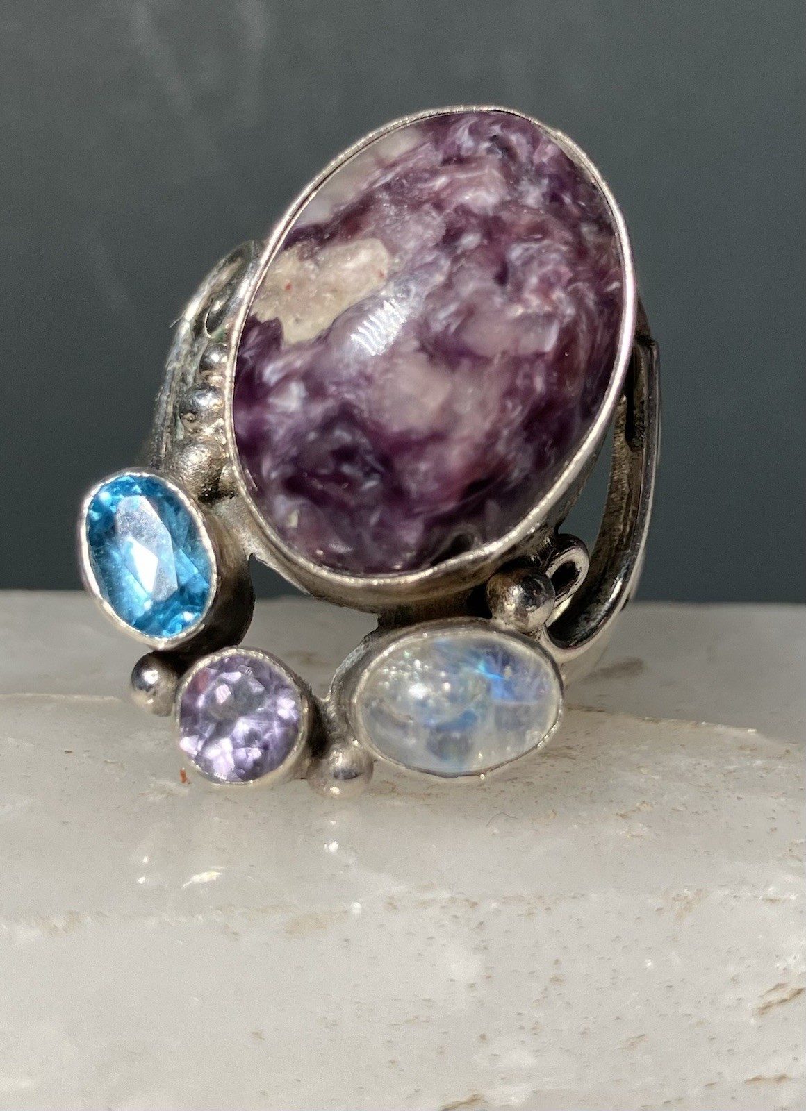 Sterling Silver Charoite Statement Ring Size 7.5 … - image 2