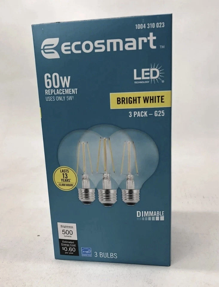 Ecosmart 60-Watt Equiv G25 Dimmable Clear Glass LED Light Bulb 4 Boxes - Image 2 of 4
