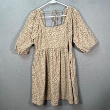 Madewell Womens Size Medium Floral Smocked Puff Sleeve Mini Dress Beige