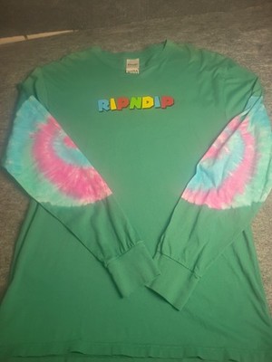 RIPNDIP Long Sleeve Shirt Green Tie Dye Sleeves Lord Nermal Mario Cat Medium