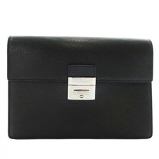 S.T.DUPONT Second Bag Clutch Bag Leather Logo Engraved Silver Hardware Black