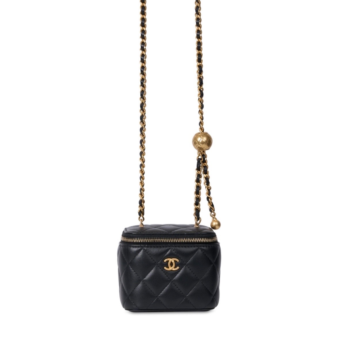 Chanel black lambskin mini vanity case, in excellent condition. RARE BAG