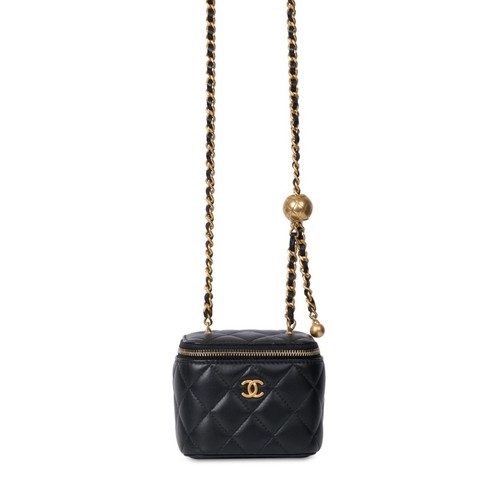Chanel black lambskin mini vanity case, in excellent condition. RARE BAG