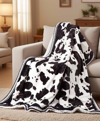 Heated Electric Blanket Throw, Cow Print Fast Heating Throw Blankets with LCD...
