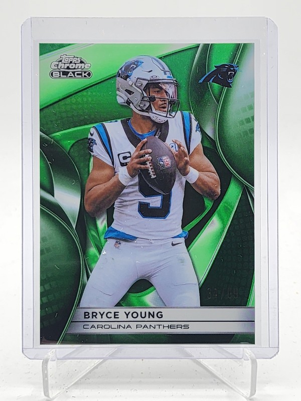 BRYCE YOUNG 2025 TOPPS CHROME BLACK GREEN REFRACTOR /99 #17 PANTHERS Q7485