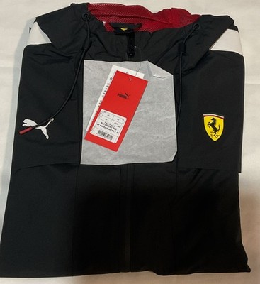   PUMA Scuderia Ferrari Men's Hooded Full-Zip Rain Jacket Black/Red, MEDIUM