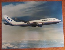 Vintage 1980s Boeing Photo Print 747-400 Flight Test Airplane in Sky