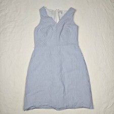 J. Crew Blue White Seersucker Strapless Pencil Dress size 6  V Neck Zipper Back