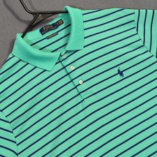 Polo Ralph Lauren Shirt Men's XL Green Striped Custom Slim Fit Short Sleeve Polo